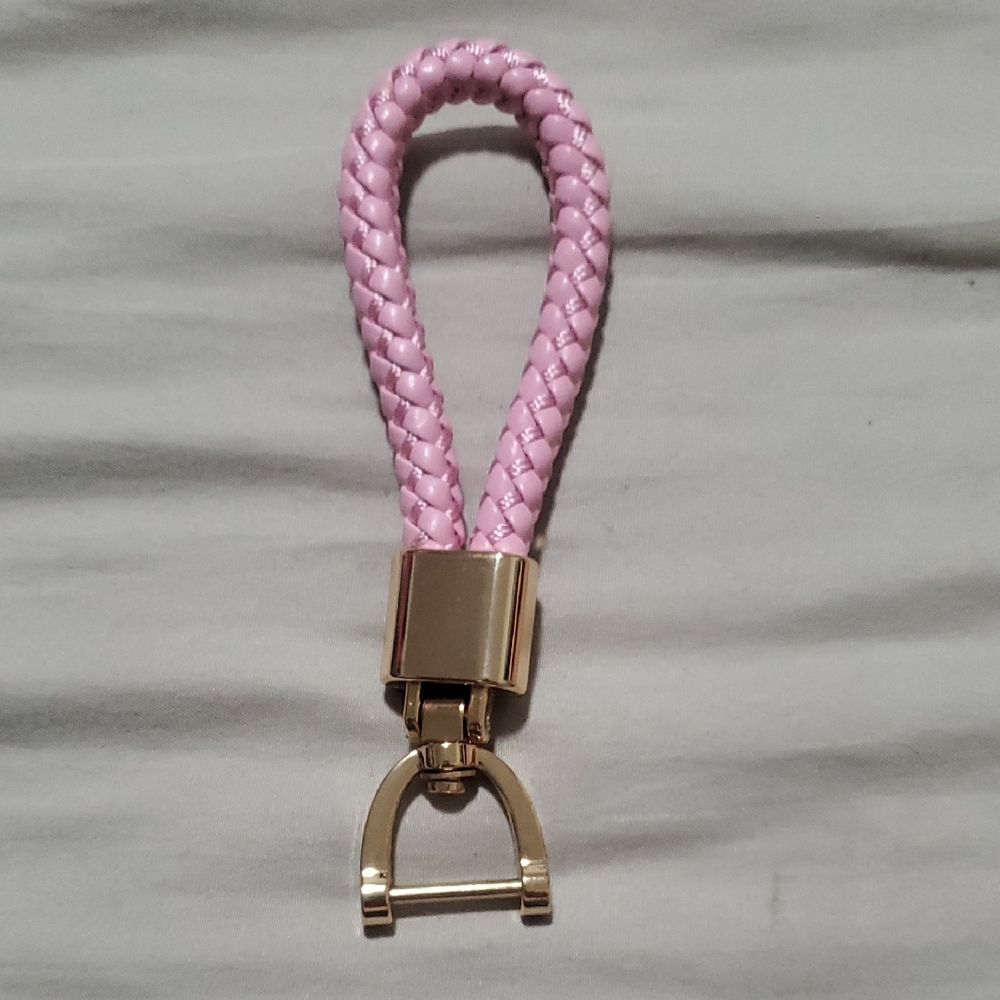 Pink Braided Loop Keychain with Gold Hardware